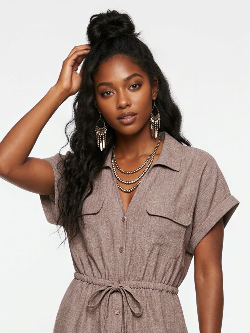 Heathered Peplum Button-down utility top